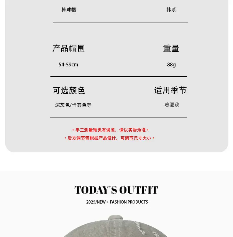 American Style Vintage Washed Old Cap Women's Big Head Face Showface Small Fashionable Letter Hole Men's Baseball Cap Trendy — feature 10