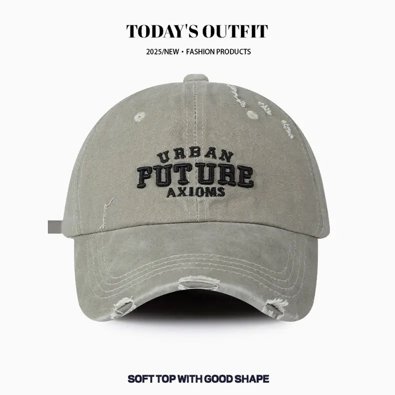 American Style Vintage Washed Old Cap Women's Big Head Face Showface Small Fashionable Letter Hole Men's Baseball Cap Trendy — feature 4