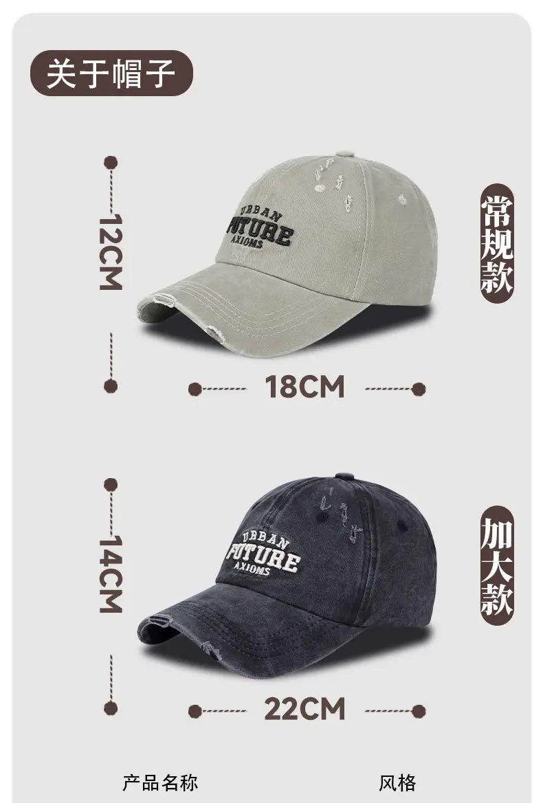 American Style Vintage Washed Old Cap Women's Big Head Face Showface Small Fashionable Letter Hole Men's Baseball Cap Trendy — feature 9