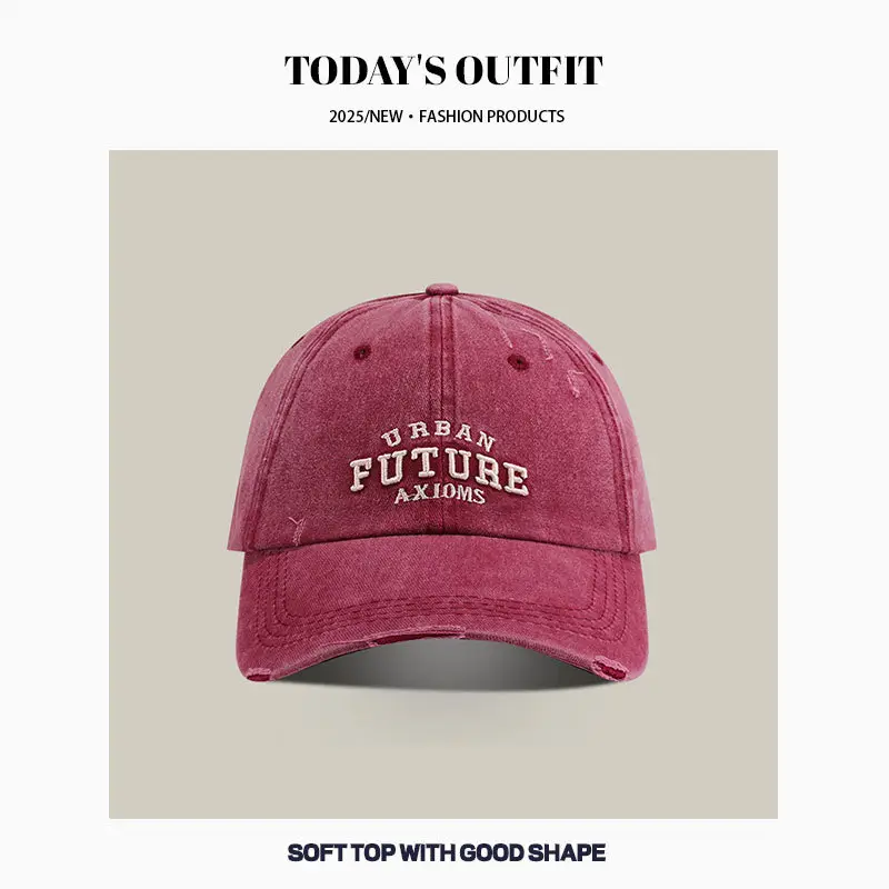 American Style Vintage Washed Old Cap Women's Big Head Face Showface Small Fashionable Letter Hole Men's Baseball Cap Trendy - Image 2