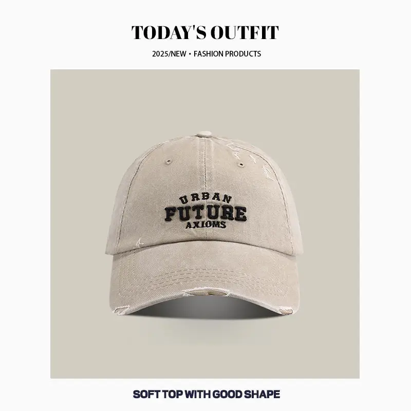 American Style Vintage Washed Old Cap Women's Big Head Face Showface Small Fashionable Letter Hole Men's Baseball Cap Trendy - Image 3