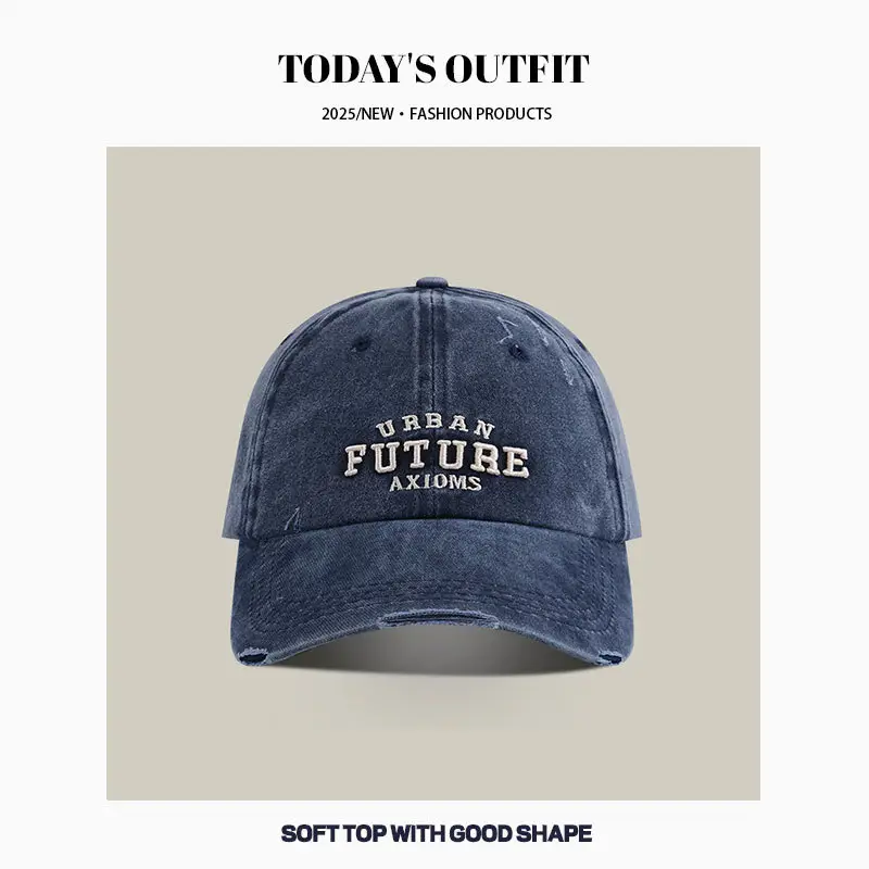 American Style Vintage Washed Old Cap Women's Big Head Face Showface Small Fashionable Letter Hole Men's Baseball Cap Trendy - Image 4