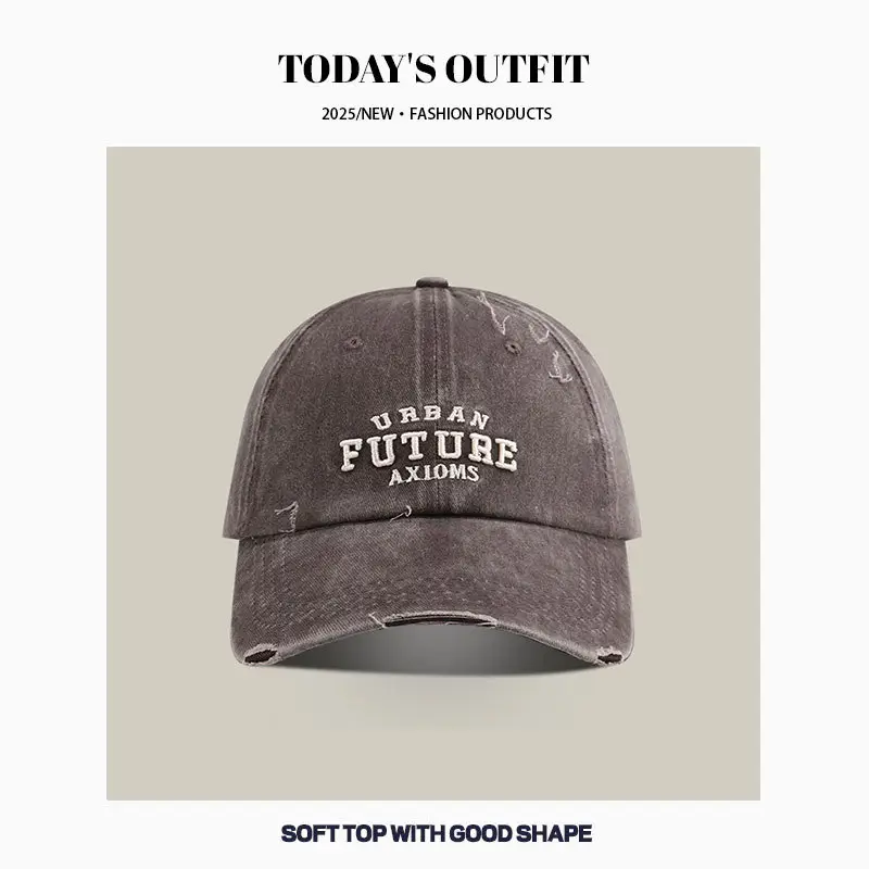 American Style Vintage Washed Old Cap Women's Big Head Face Showface Small Fashionable Letter Hole Men's Baseball Cap Trendy - Image 5
