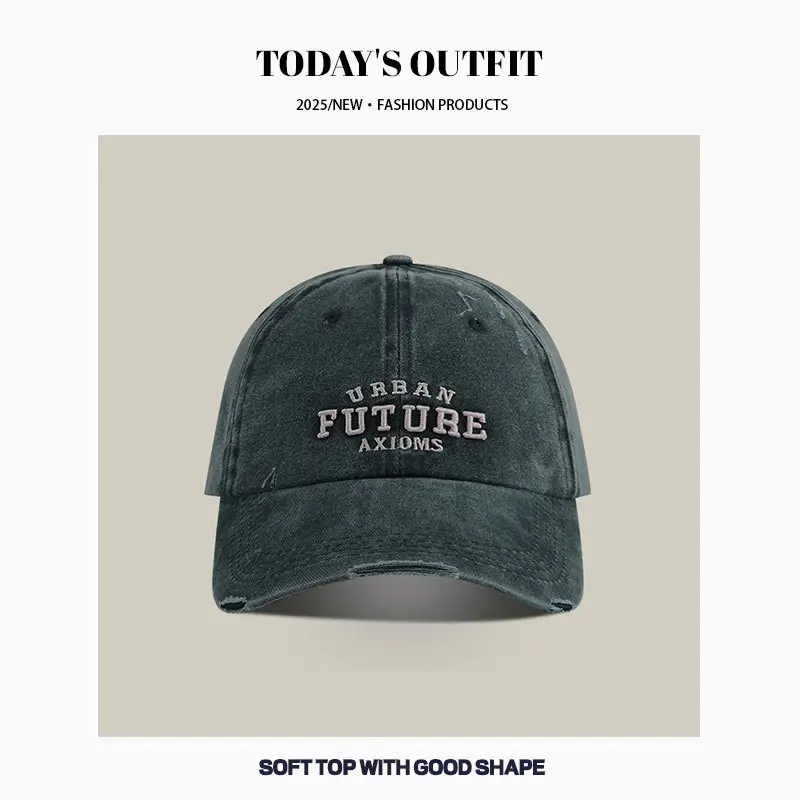 American Style Vintage Washed Old Cap Women's Big Head Face Showface Small Fashionable Letter Hole Men's Baseball Cap Trendy - Image 6