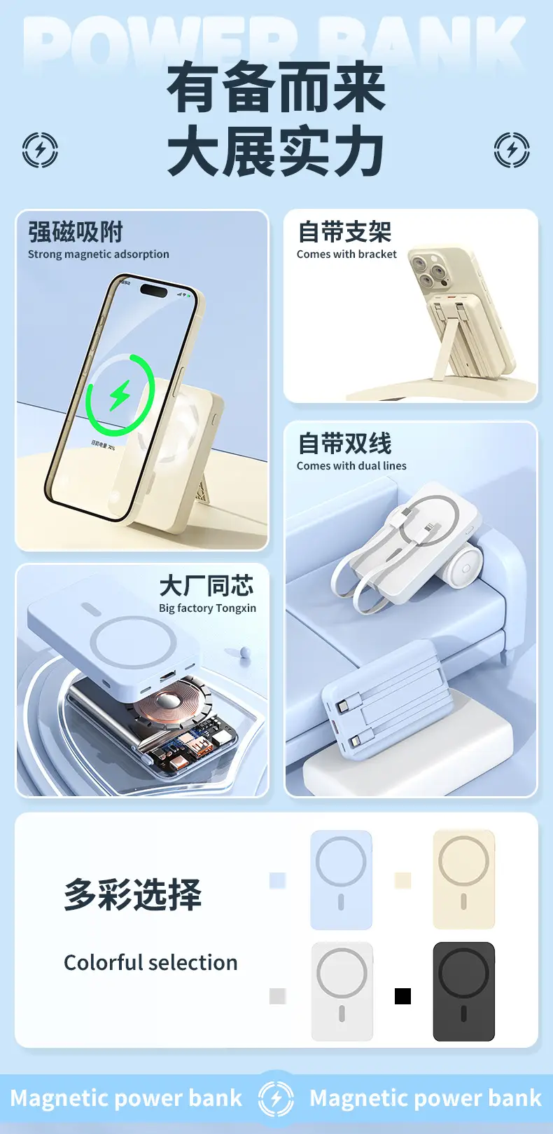 Cross-border Magsafe magnetic wireless charging treasure 20000 mA belt line 22.5W fast charging mobile power customization — feature 4