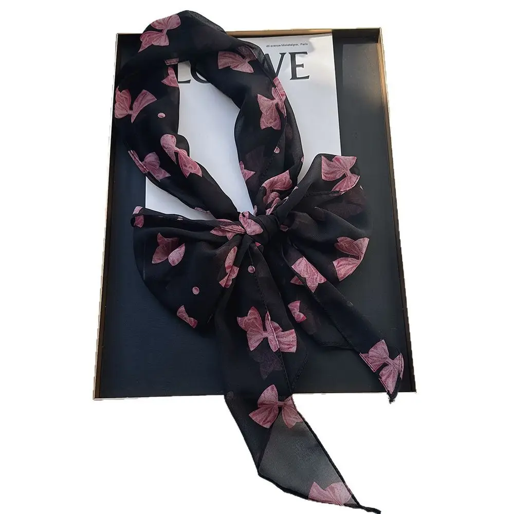 Long Silk Scarf with White Rose Print for Women