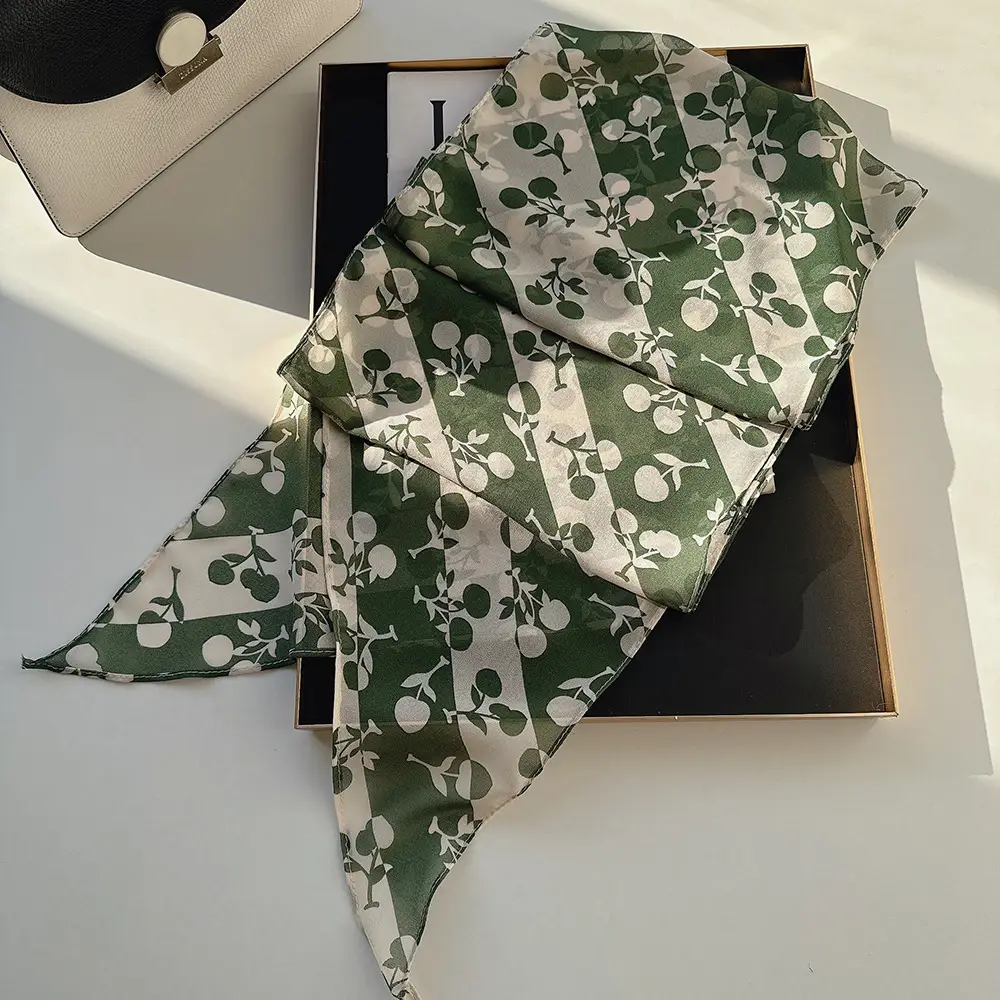 Long Silk Scarf with White Rose Print for Women — feature 14