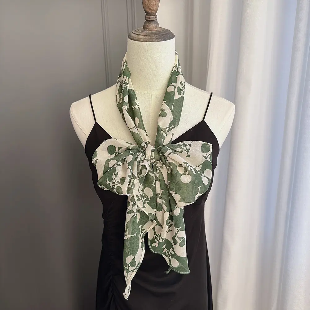 Long Silk Scarf with White Rose Print for Women — feature 15