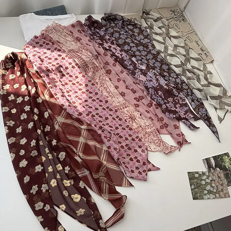 Long Silk Scarf with White Rose Print for Women — feature 16