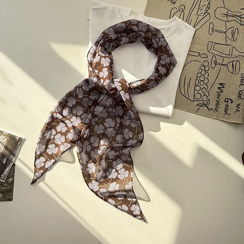 Long Silk Scarf with White Rose Print for Women — feature 18