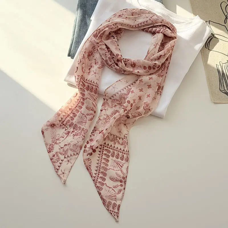 Long Silk Scarf with White Rose Print for Women — feature 19