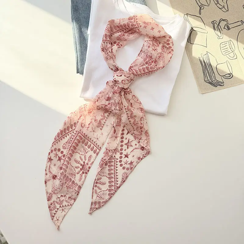 Long Silk Scarf with White Rose Print for Women — feature 21