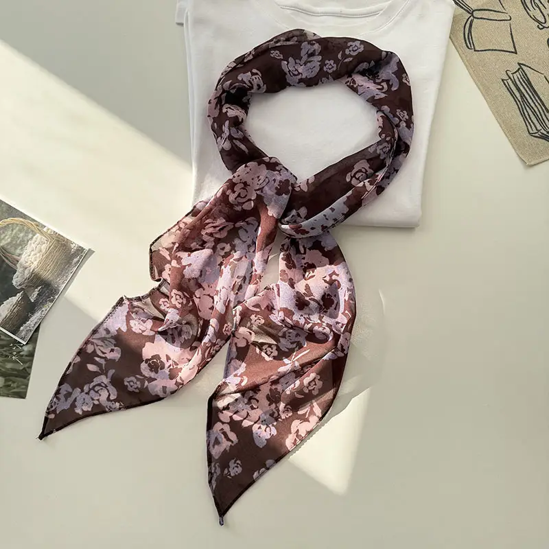 Long Silk Scarf with White Rose Print for Women — feature 23