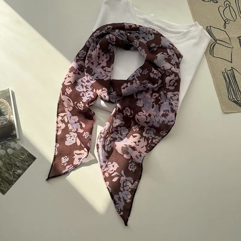 Long Silk Scarf with White Rose Print for Women — feature 24