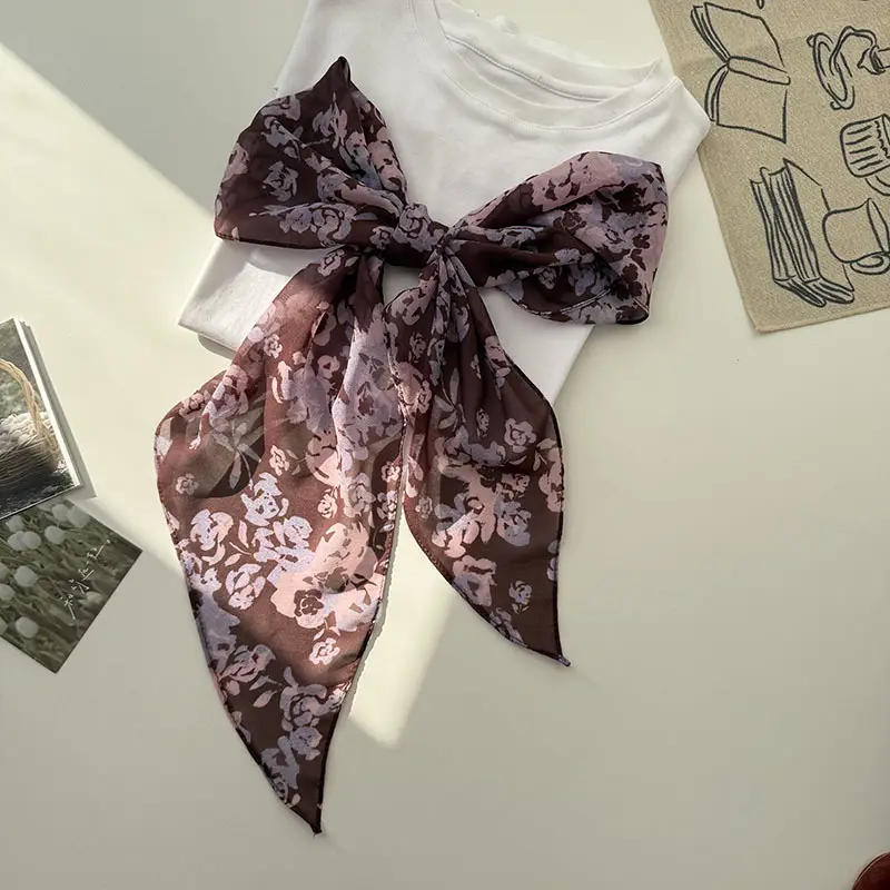 Long Silk Scarf with White Rose Print for Women — feature 25
