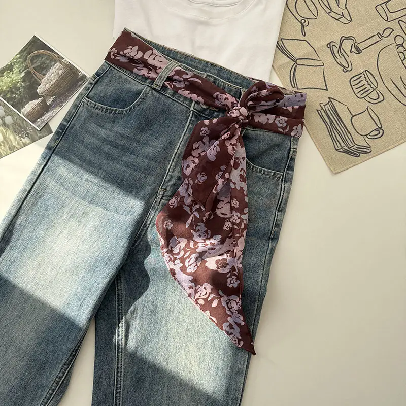Long Silk Scarf with White Rose Print for Women — feature 26