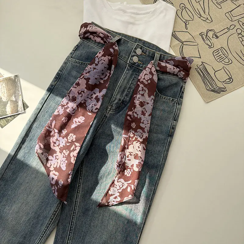 Long Silk Scarf with White Rose Print for Women — feature 27