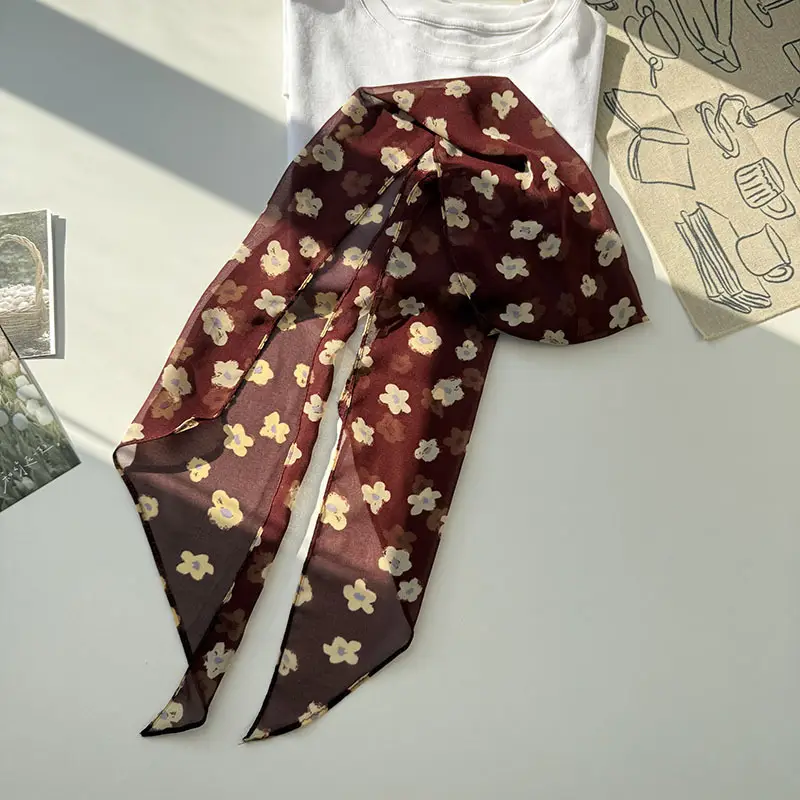 Long Silk Scarf with White Rose Print for Women — feature 31