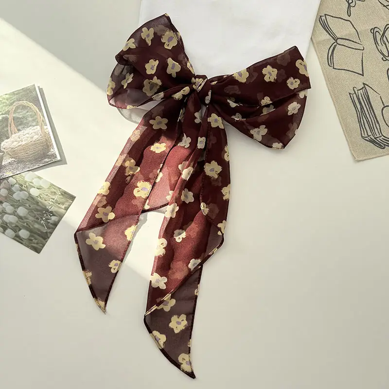 Long Silk Scarf with White Rose Print for Women — feature 32