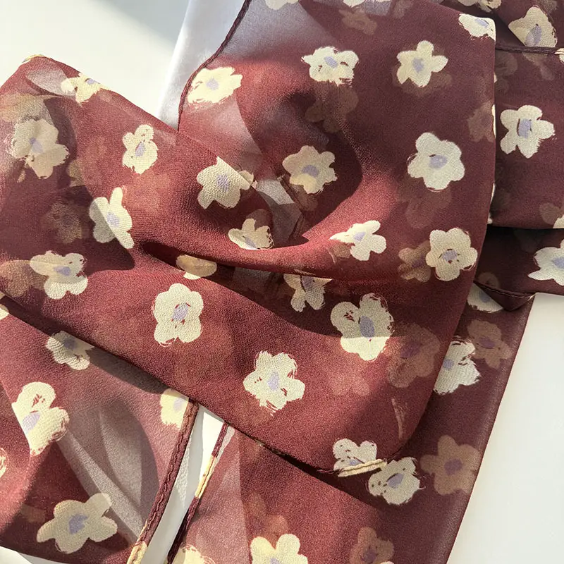 Long Silk Scarf with White Rose Print for Women — feature 33