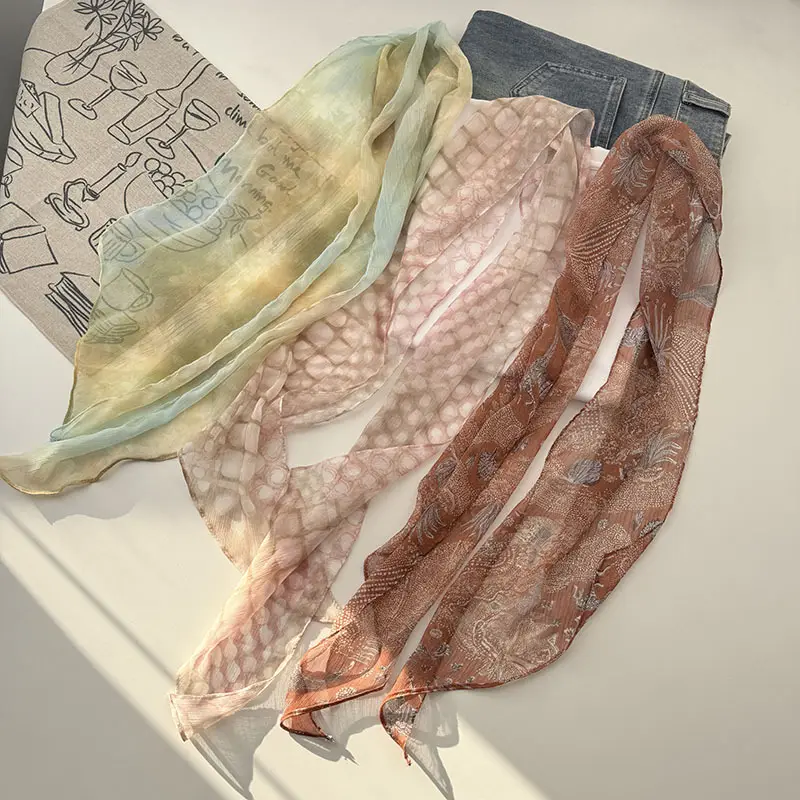 Long Silk Scarf with White Rose Print for Women — feature 37