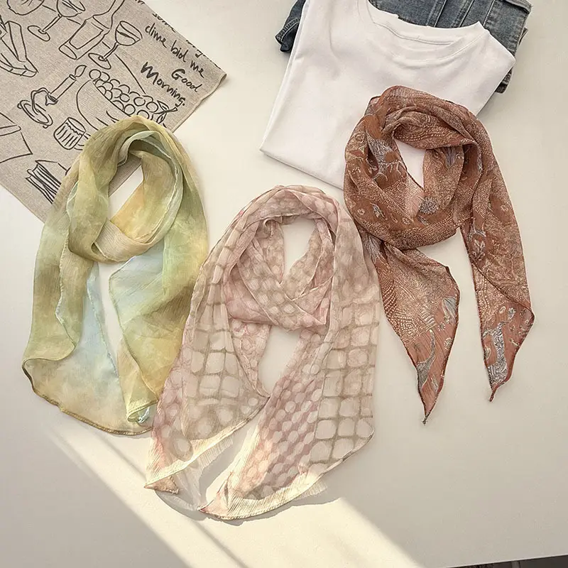 Long Silk Scarf with White Rose Print for Women — feature 38