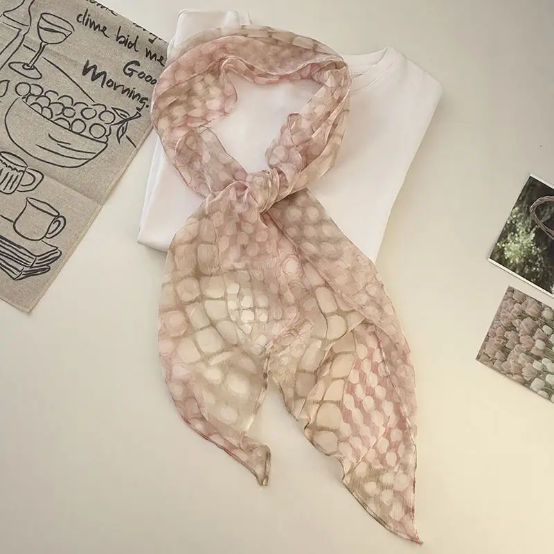 Long Silk Scarf with White Rose Print for Women — feature 40