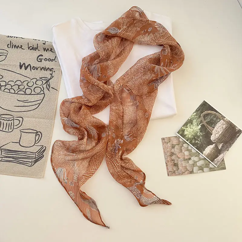 Long Silk Scarf with White Rose Print for Women — feature 44