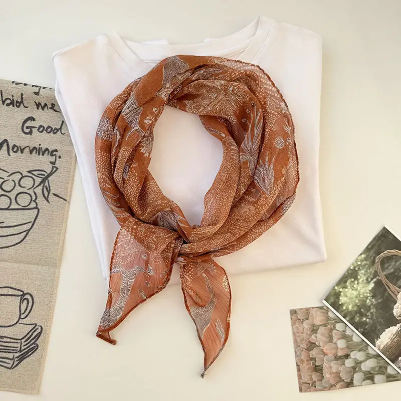 Long Silk Scarf with White Rose Print for Women — feature 45