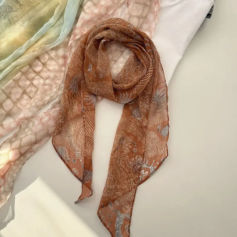 Long Silk Scarf with White Rose Print for Women — feature 46