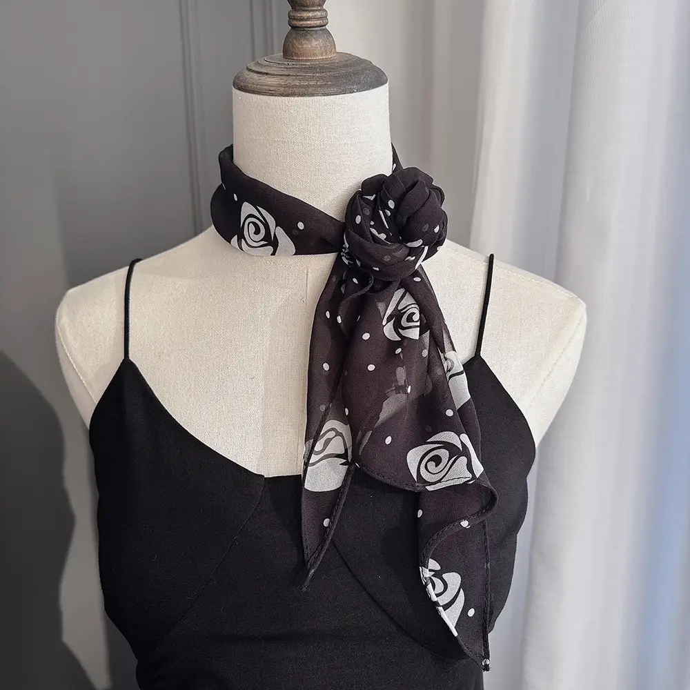 Long Silk Scarf with White Rose Print for Women — feature 7