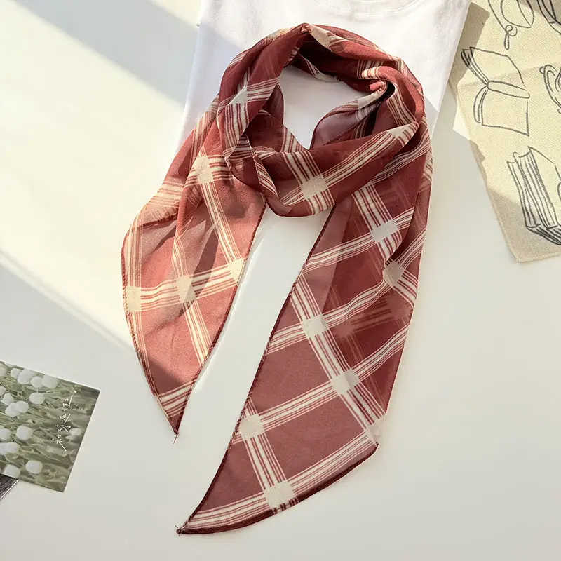 Long Silk Scarf with White Rose Print for Women