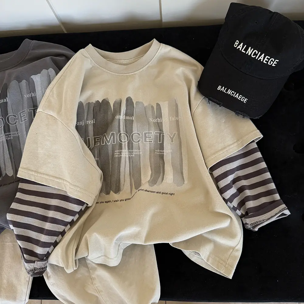 Boys Long Sleeve T-Shirt Grey Striped Sleeve Spring 2025 - Image 3