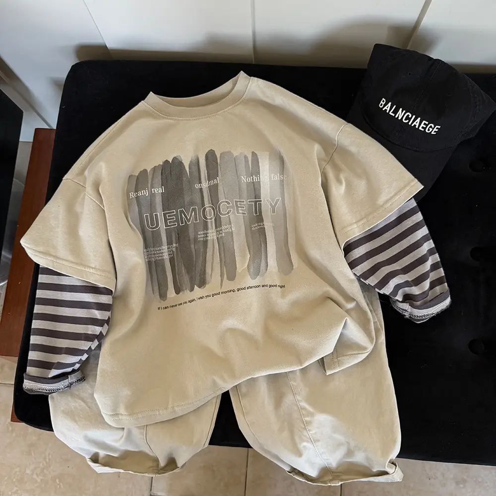Boys Long Sleeve T-Shirt Grey Striped Sleeve Spring 2025 - Image 5