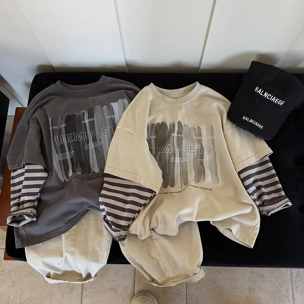 Boys Long Sleeve T-Shirt Grey Striped Sleeve Spring 2025 — feature 2