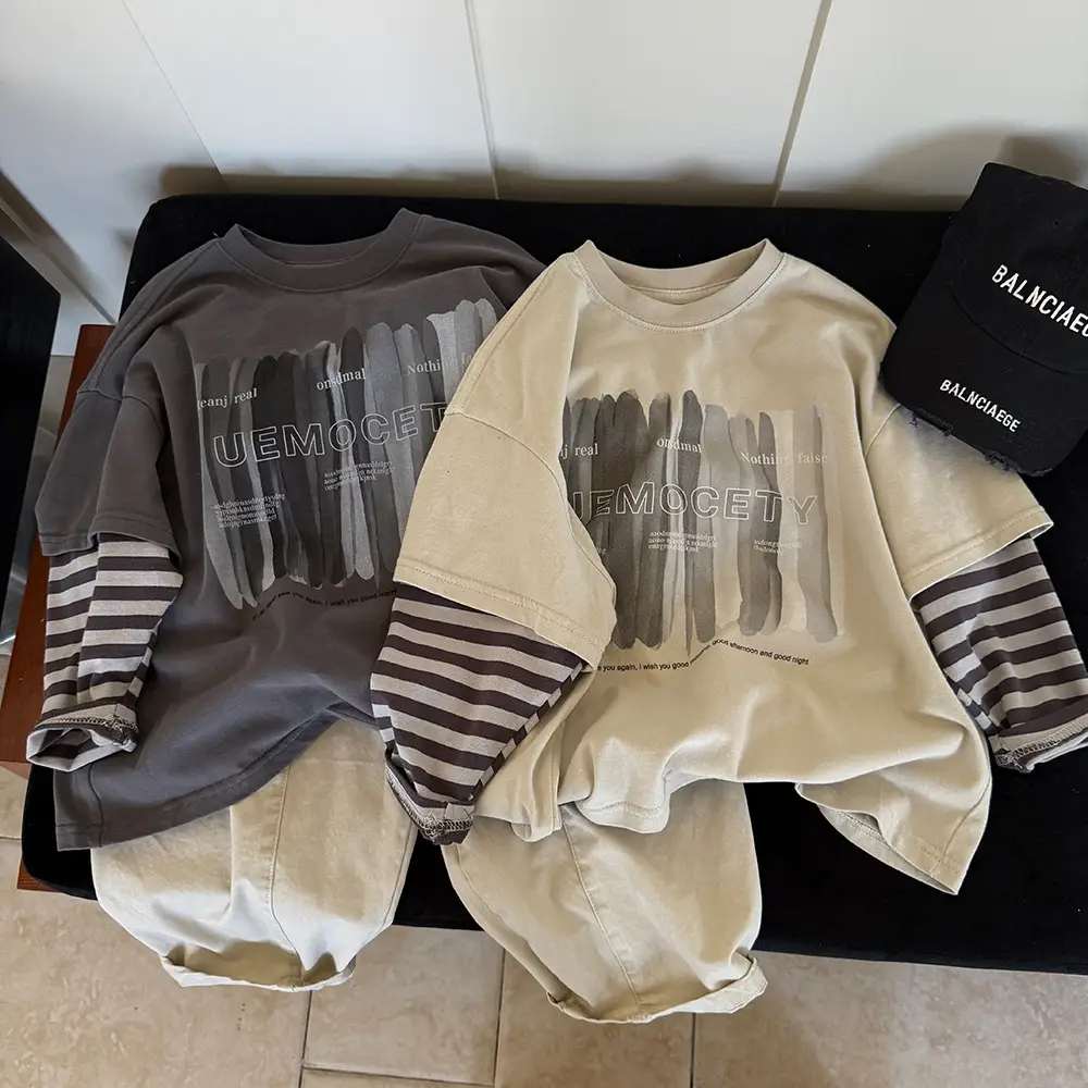 Boys Long Sleeve T-Shirt Grey Striped Sleeve Spring 2025 — feature 4