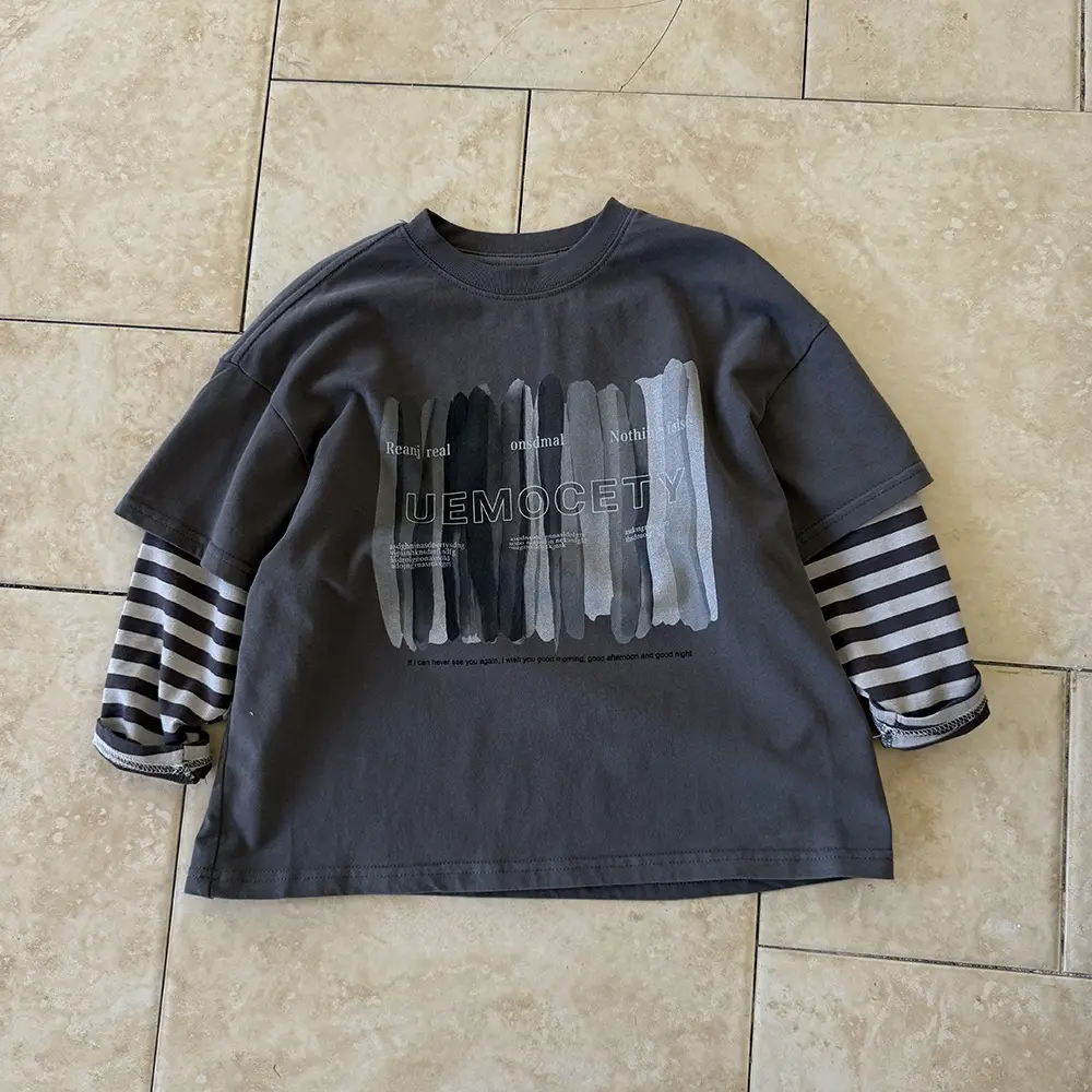 Boys Long Sleeve T-Shirt Grey Striped Sleeve Spring 2025 — feature 7