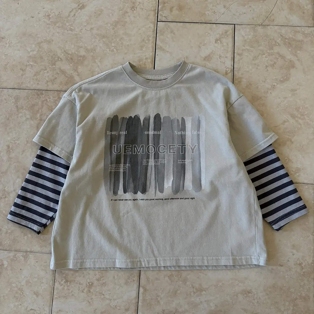 Boys Long Sleeve T-Shirt Grey Striped Sleeve Spring 2025 — feature 9
