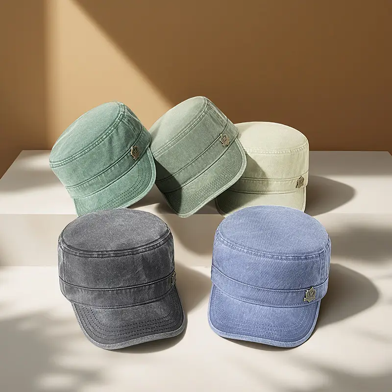 Men's Retro Cotton Sun Hat Big Cap Green Blue Grey - Image 7