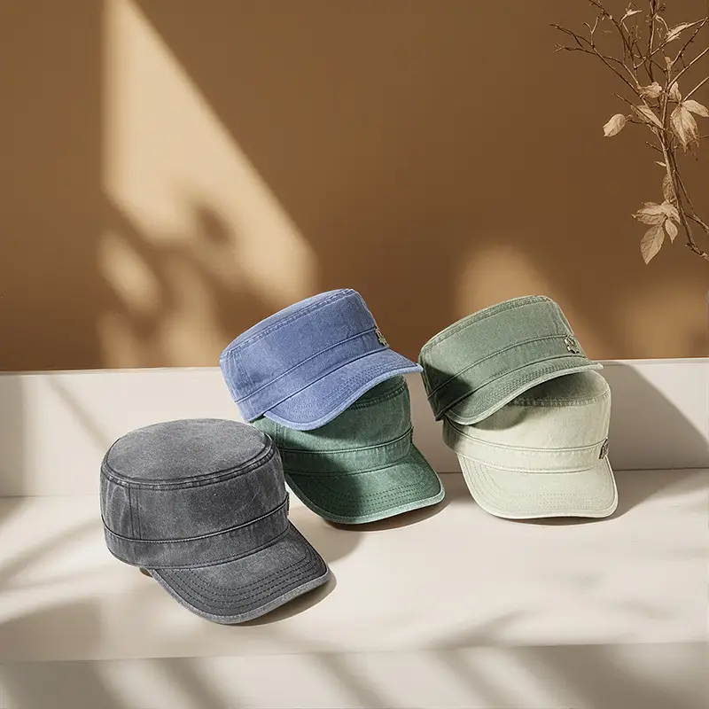 Men's Retro Cotton Sun Hat Big Cap Green Blue Grey - Image 8