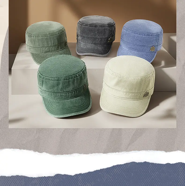 Men's Retro Cotton Sun Hat Big Cap Green Blue Grey — feature 28