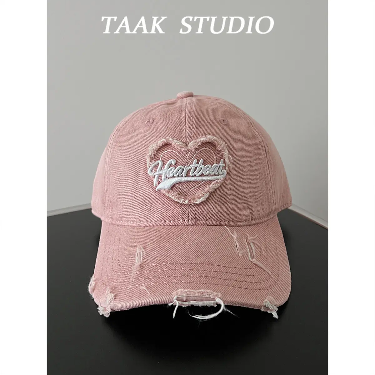 South Korea Washed Denim Heart Embroidered Cap - Image 8