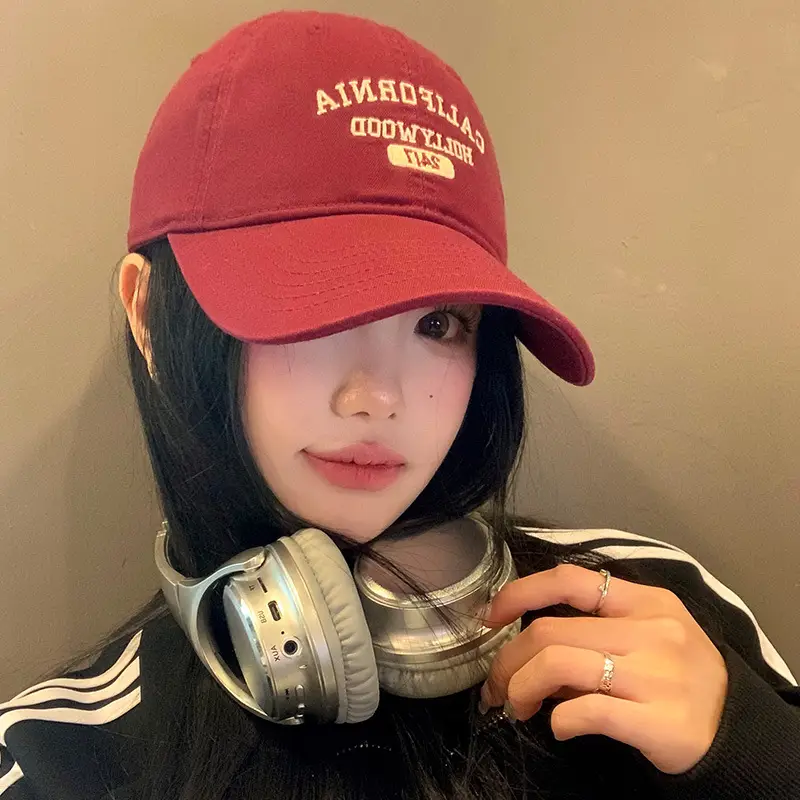 Korean-style Red Letter Embroidered Baseball Cap Women's Big Head Wide Brim Big Face Small Cap - Image 7