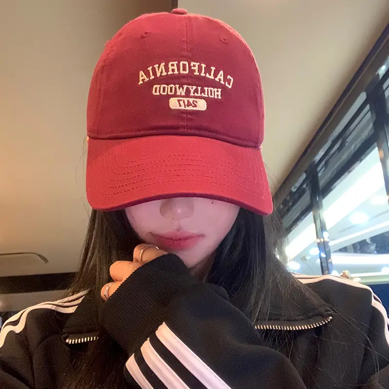 Korean-style Red Letter Embroidered Baseball Cap Women's Big Head Wide Brim Big Face Small Cap - Image 8
