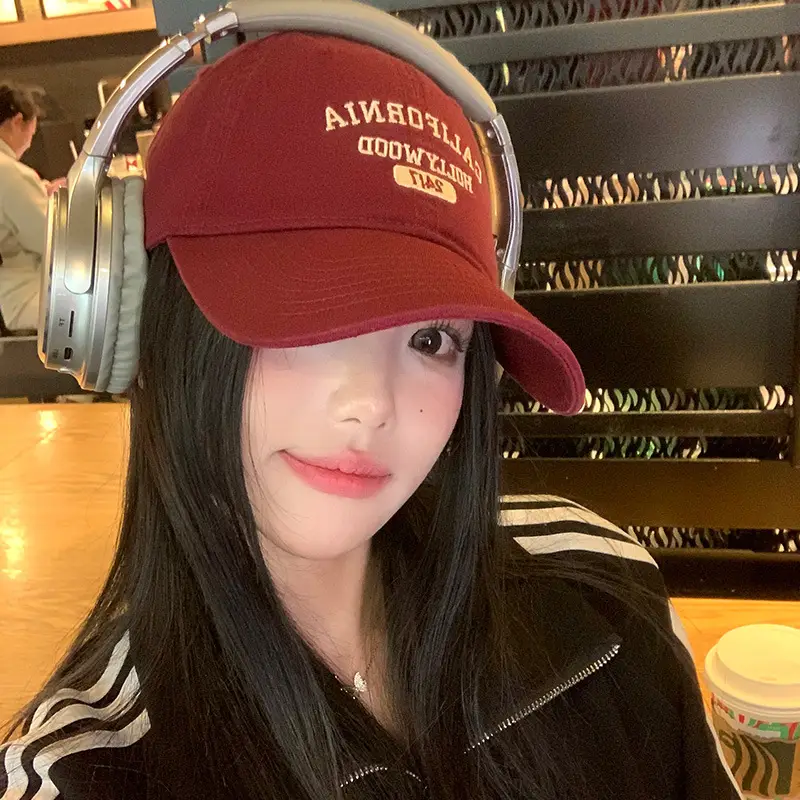 Korean-style Red Letter Embroidered Baseball Cap Women's Big Head Wide Brim Big Face Small Cap - Image 9