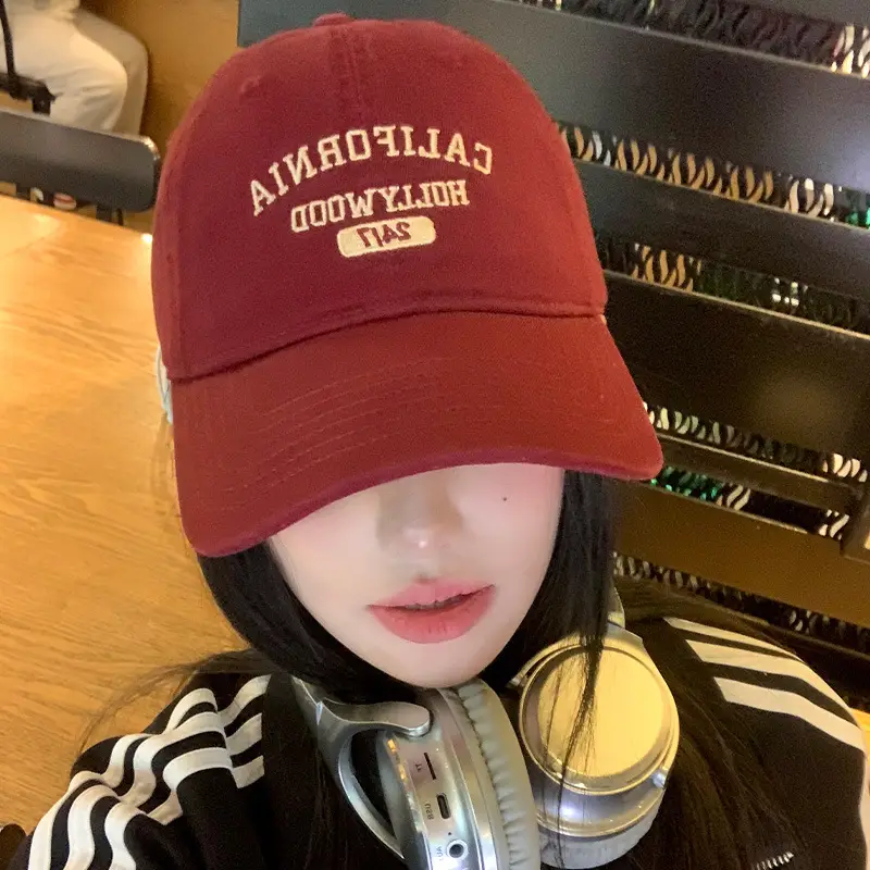 Korean-style Red Letter Embroidered Baseball Cap Women's Big Head Wide Brim Big Face Small Cap - Image 10