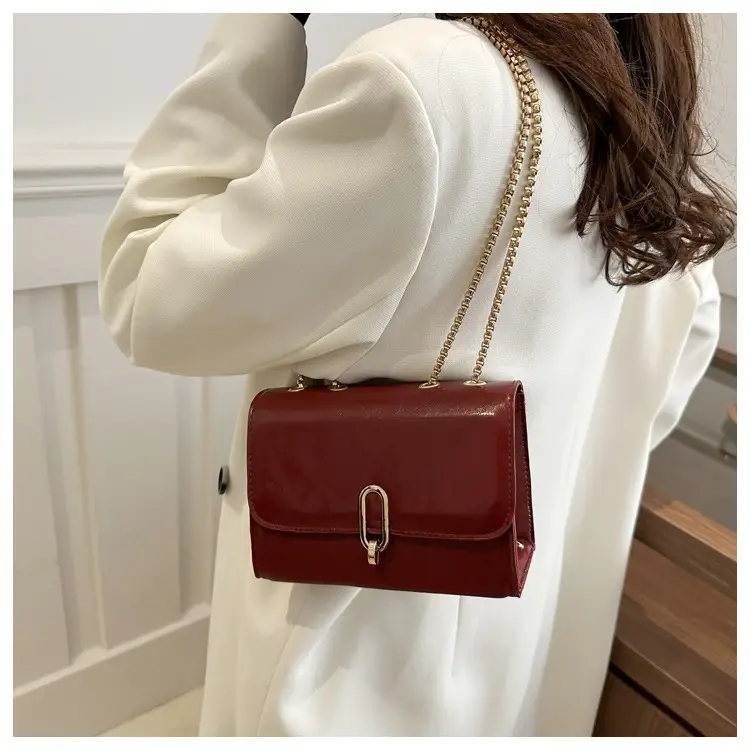 French Style Women's Glossy Crossbody Bag Maroon 2025 — feature 18