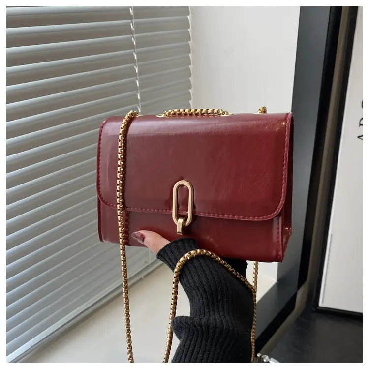 French Style Women's Glossy Crossbody Bag Maroon 2025 — feature 22