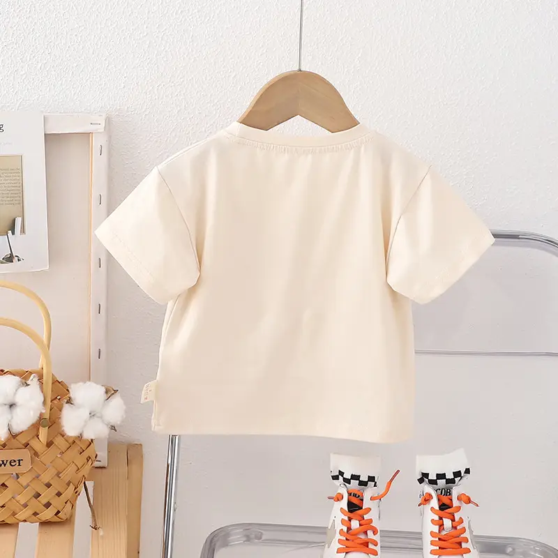 Children's T-Shirt Short Sleeve Summer Casual Cream - Image 4