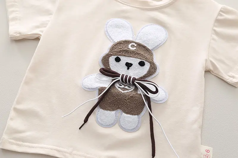 Children's T-Shirt Short Sleeve Summer Casual Cream — feature 10
